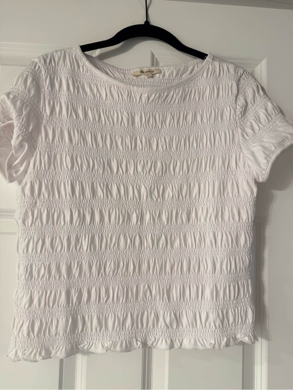 Madewell Smocked Short-Sleeve White Top
